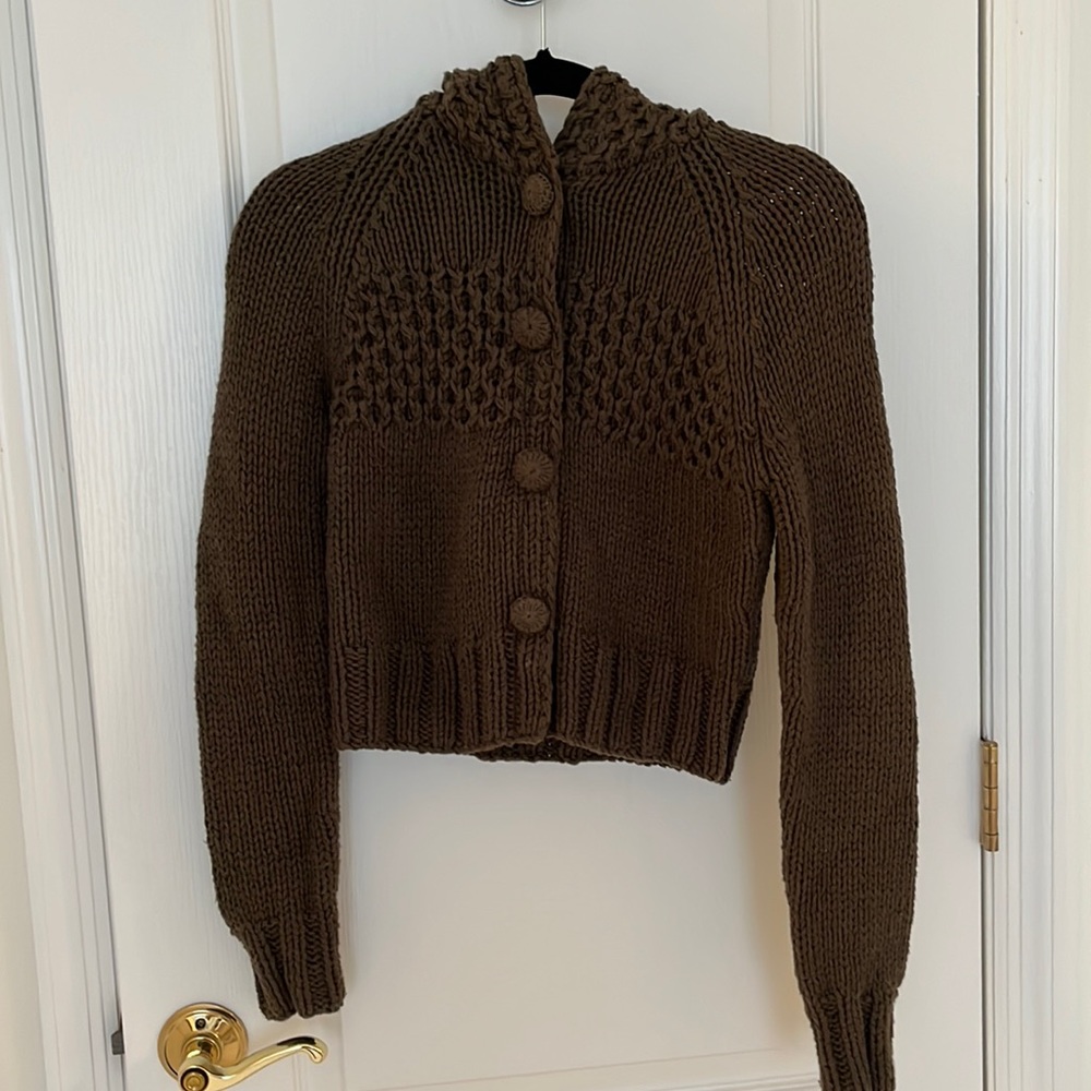 Olive Green cropped hooded sweater